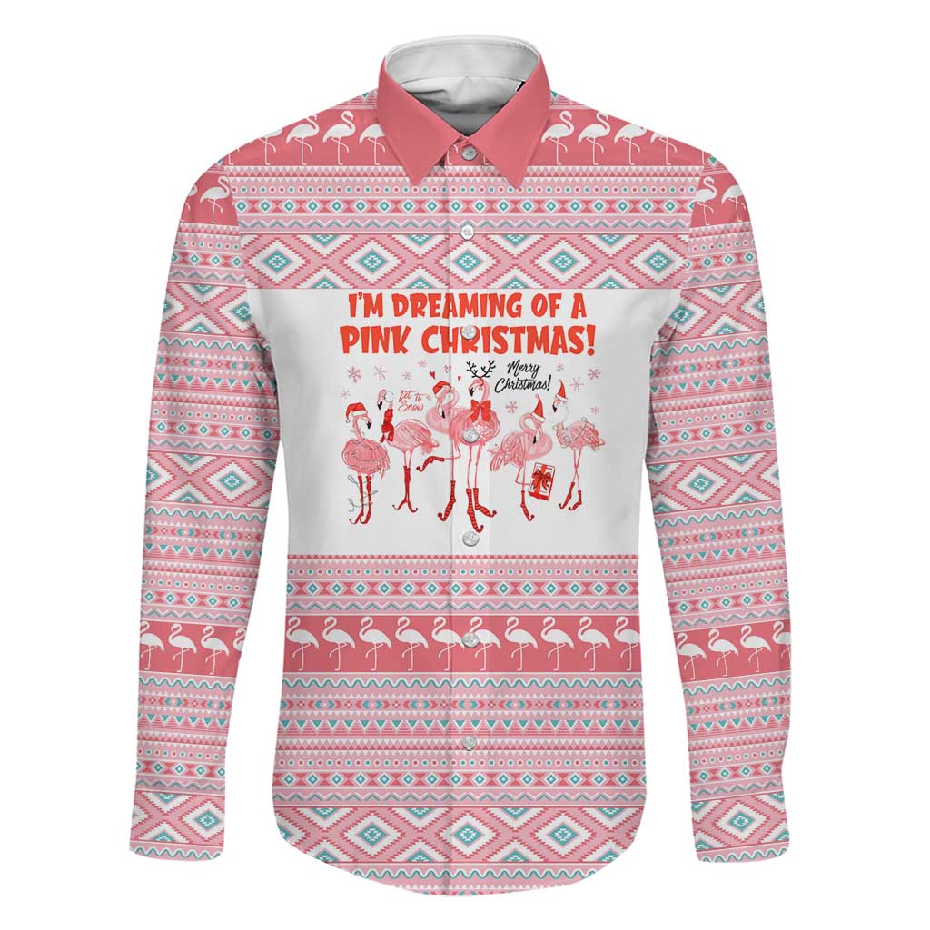 I'm Dreaming Of A Pink Christmas Flamingo Christmas Christmas Family Matching Off Shoulder Maxi Dress and Hawaiian Shirt Xmas Holiday Patterns - Wonder Print Shop