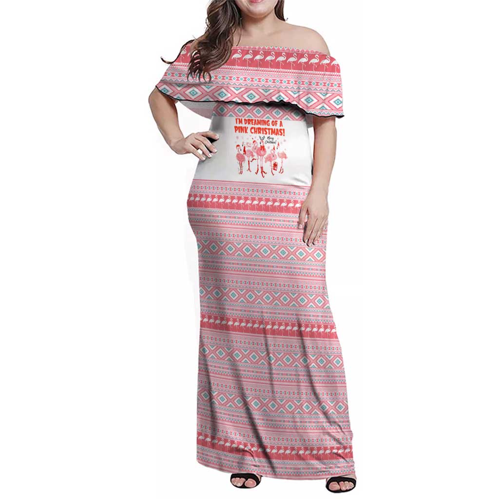 I'm Dreaming Of A Pink Christmas Flamingo Christmas Christmas Family Matching Off Shoulder Maxi Dress and Hawaiian Shirt Xmas Holiday Patterns - Wonder Print Shop