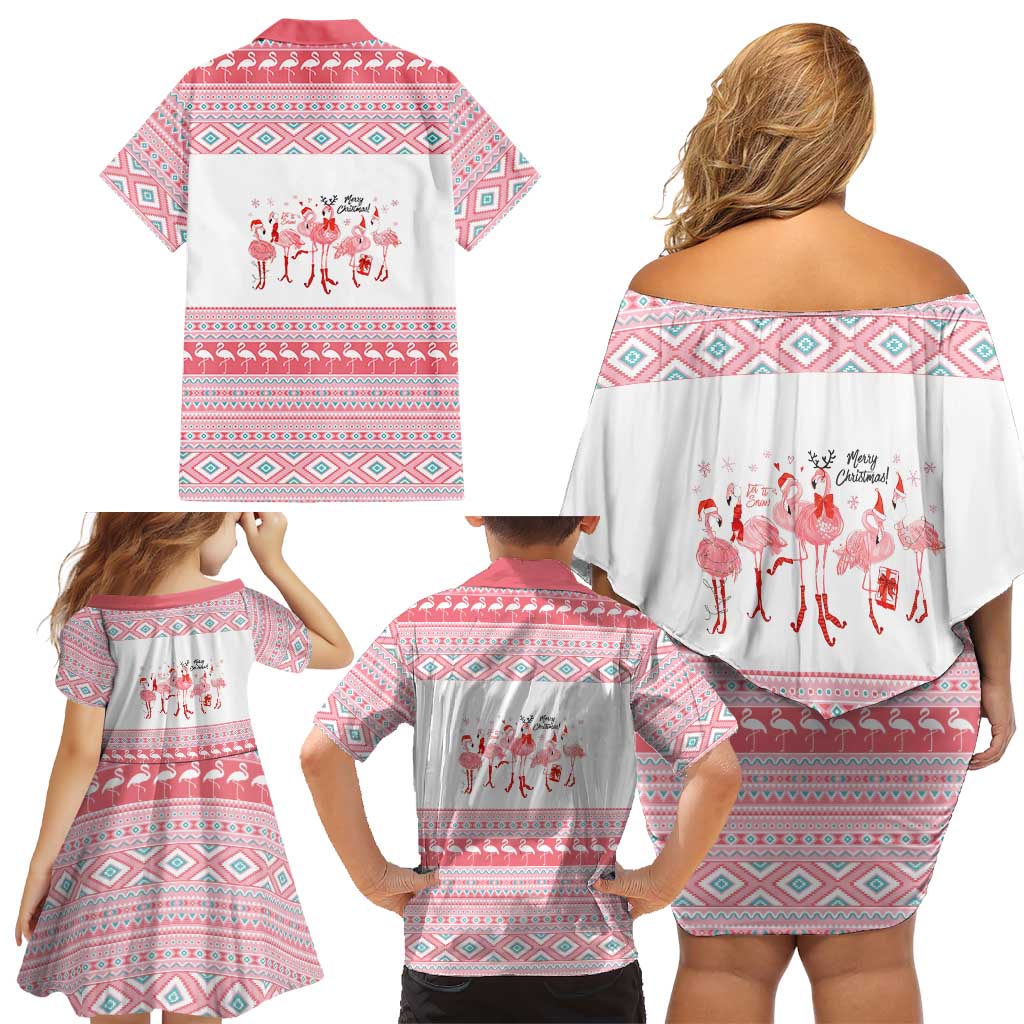 I'm Dreaming Of A Pink Christmas Flamingo Christmas Christmas Family Matching Off Shoulder Short Dress and Hawaiian Shirt Xmas Holiday Patterns - Wonder Print Shop