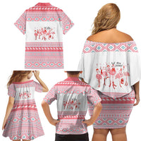 I'm Dreaming Of A Pink Christmas Flamingo Christmas Christmas Family Matching Off Shoulder Short Dress and Hawaiian Shirt Xmas Holiday Patterns - Wonder Print Shop