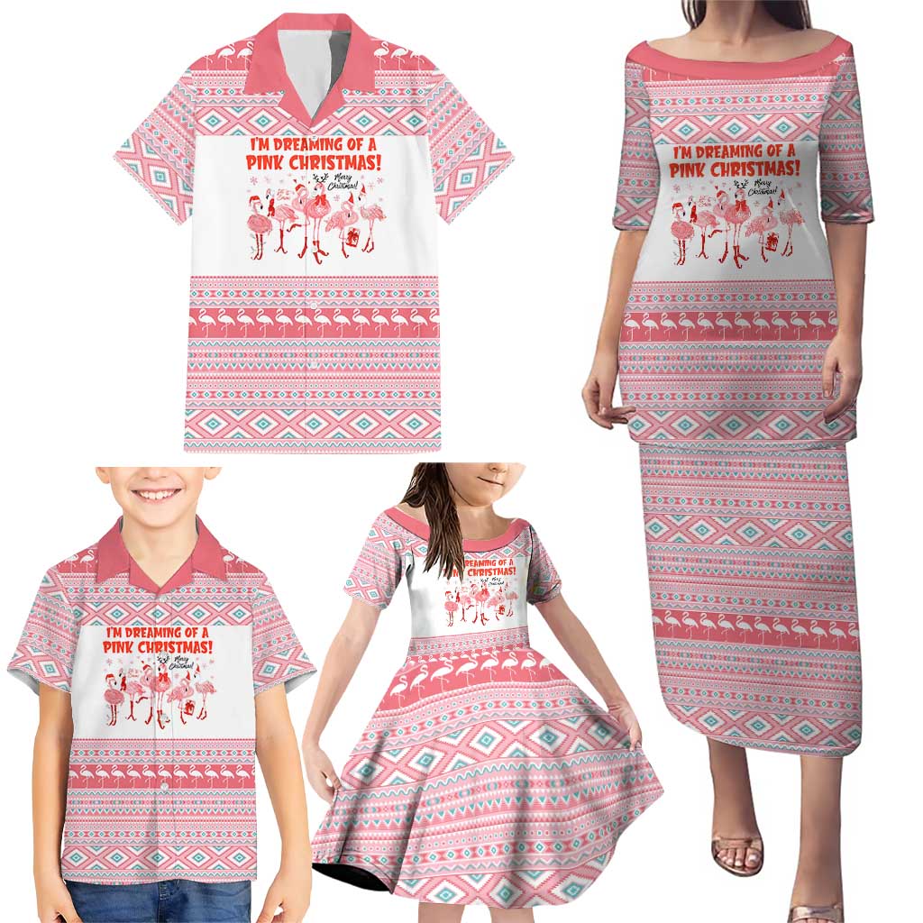 I'm Dreaming Of A Pink Christmas Flamingo Christmas Christmas Family Matching Puletasi and Hawaiian Shirt Xmas Holiday Patterns - Wonder Print Shop