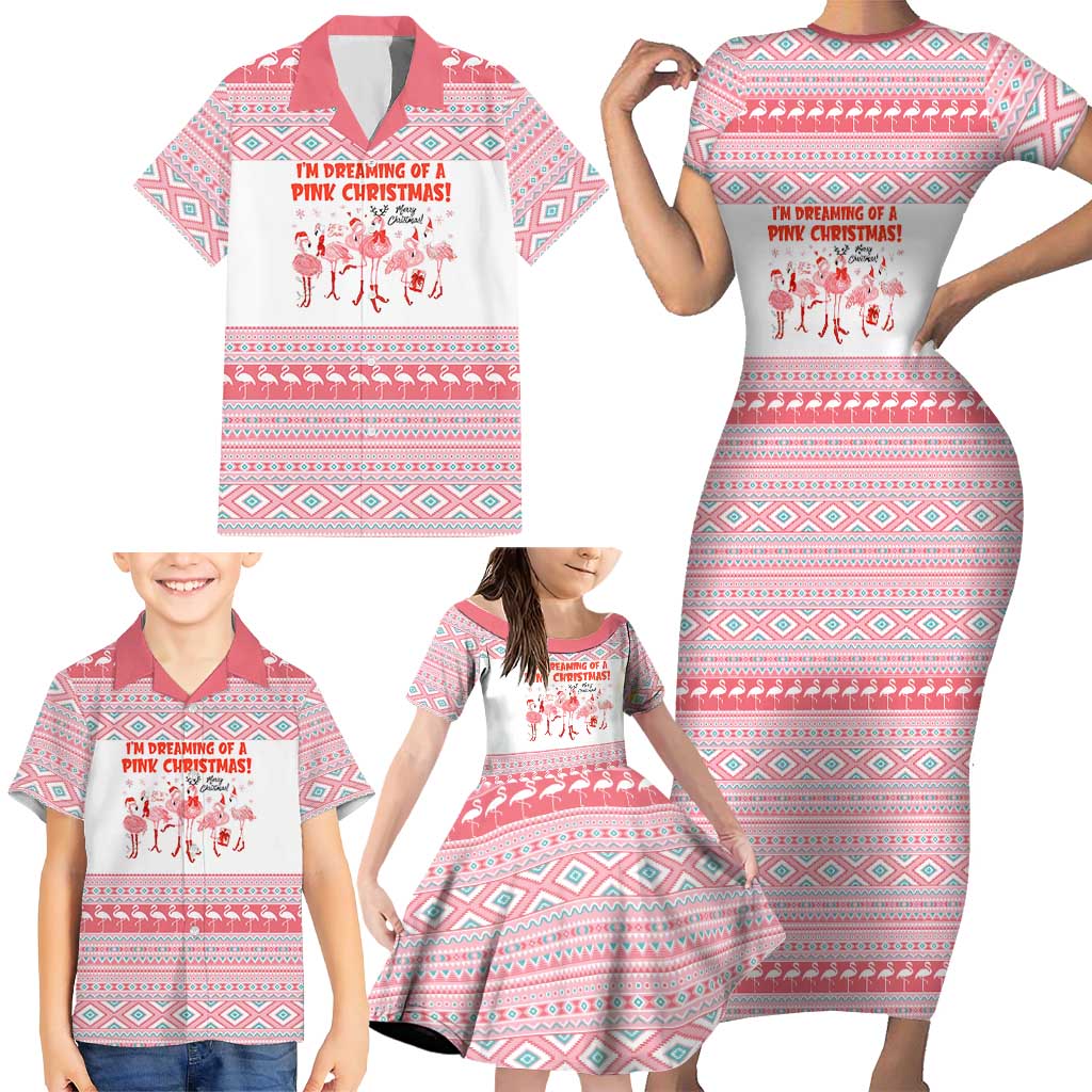 I'm Dreaming Of A Pink Christmas Flamingo Christmas Christmas Family Matching Short Sleeve Bodycon Dress and Hawaiian Shirt Xmas Holiday Patterns - Wonder Print Shop