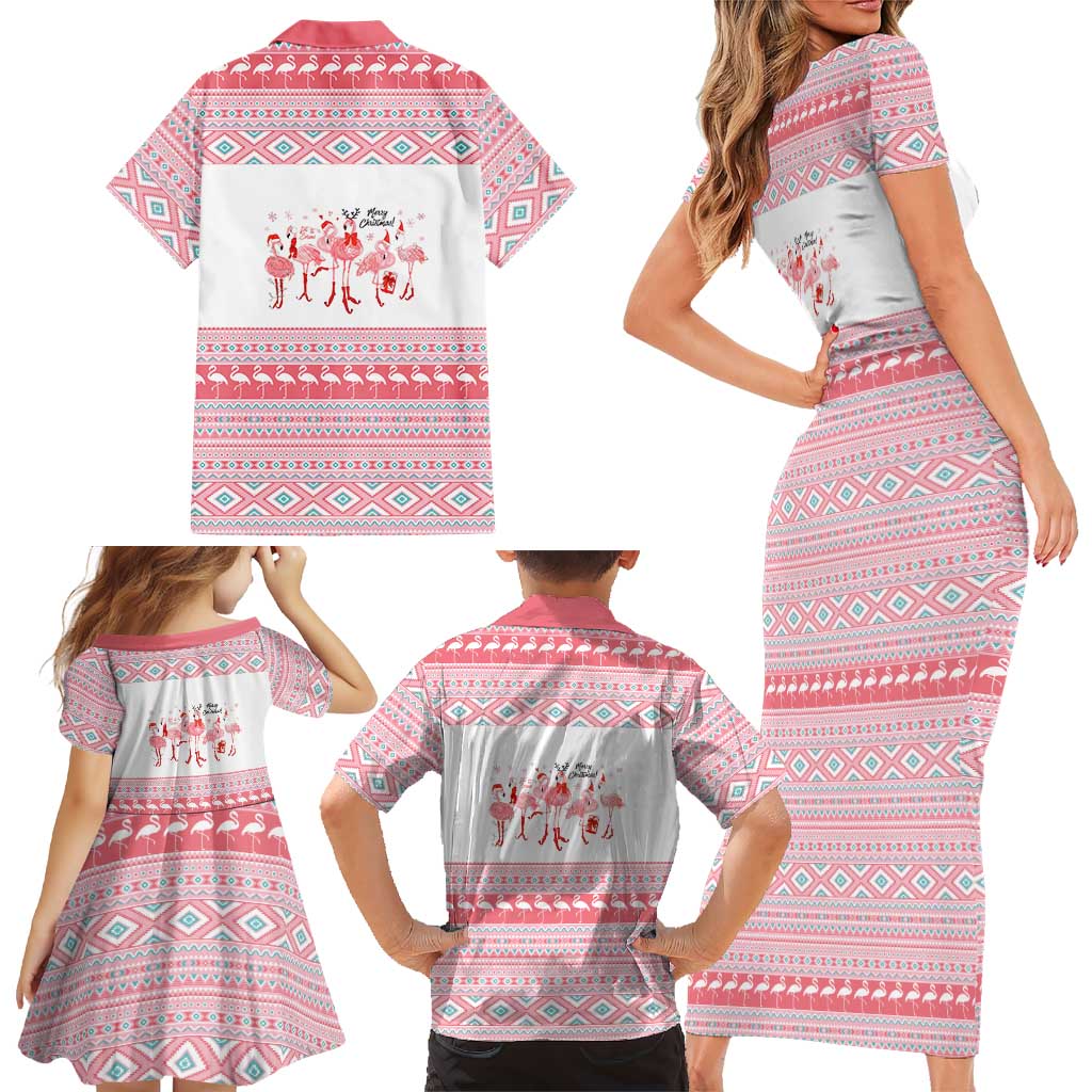I'm Dreaming Of A Pink Christmas Flamingo Christmas Christmas Family Matching Short Sleeve Bodycon Dress and Hawaiian Shirt Xmas Holiday Patterns - Wonder Print Shop