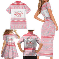 I'm Dreaming Of A Pink Christmas Flamingo Christmas Christmas Family Matching Short Sleeve Bodycon Dress and Hawaiian Shirt Xmas Holiday Patterns - Wonder Print Shop