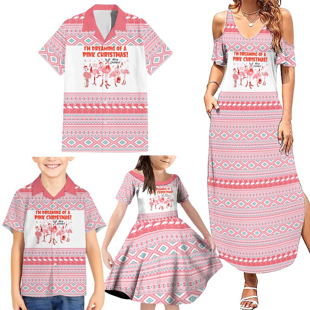 I'm Dreaming Of A Pink Christmas Flamingo Christmas Christmas Family Matching Summer Maxi Dress and Hawaiian Shirt Xmas Holiday Patterns - Wonder Print Shop