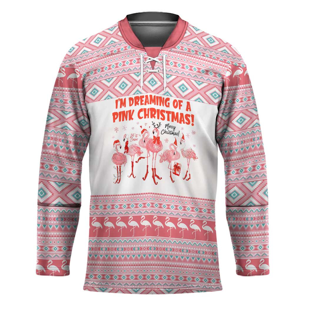 I'm Dreaming Of A Pink Christmas Flamingo Christmas Christmas Hockey Jersey Xmas Holiday Patterns - Wonder Print Shop