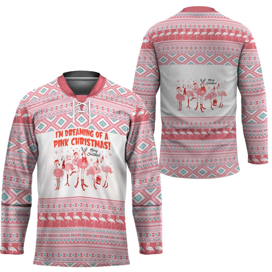 I'm Dreaming Of A Pink Christmas Flamingo Christmas Christmas Hockey Jersey Xmas Holiday Patterns - Wonder Print Shop
