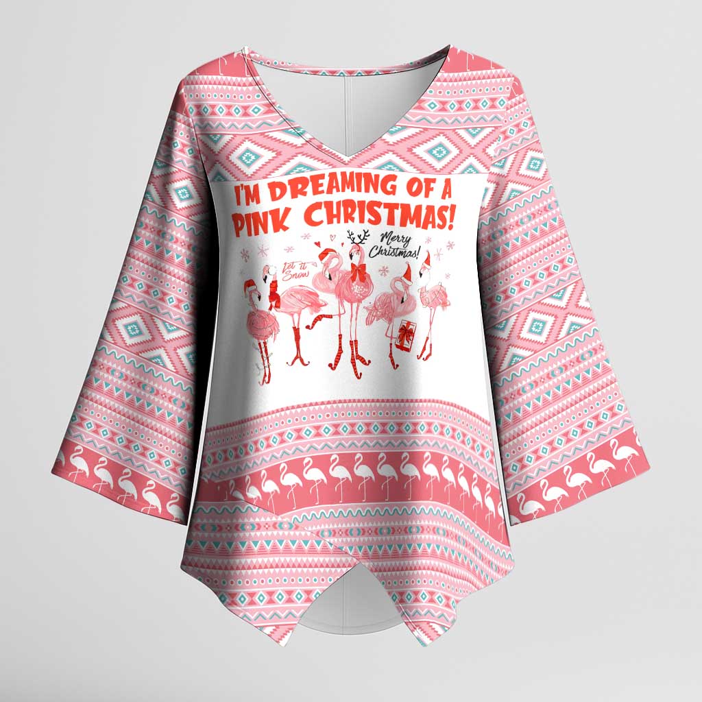 I'm Dreaming Of A Pink Christmas Flamingo Christmas Christmas Kimono Sleeve Blouse Xmas Holiday Patterns - Wonder Print Shop