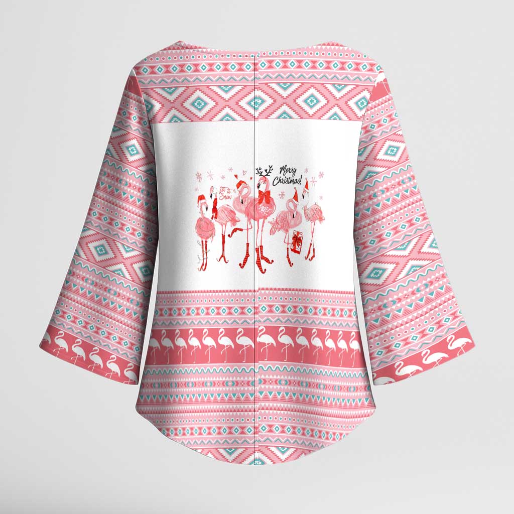 I'm Dreaming Of A Pink Christmas Flamingo Christmas Christmas Kimono Sleeve Blouse Xmas Holiday Patterns - Wonder Print Shop
