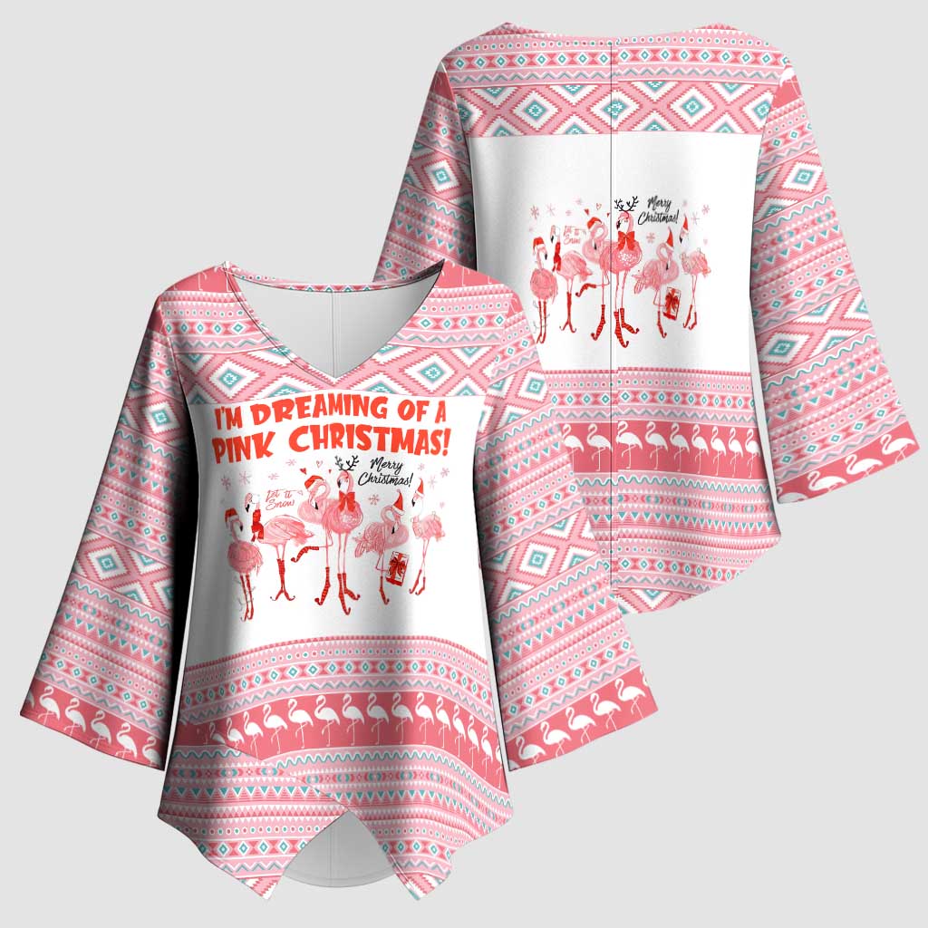 I'm Dreaming Of A Pink Christmas Flamingo Christmas Christmas Kimono Sleeve Blouse Xmas Holiday Patterns - Wonder Print Shop