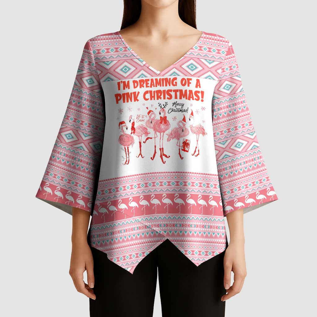 I'm Dreaming Of A Pink Christmas Flamingo Christmas Christmas Kimono Sleeve Blouse Xmas Holiday Patterns - Wonder Print Shop