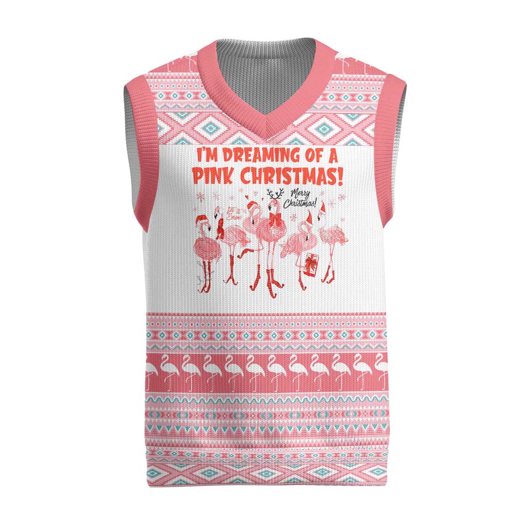 I'm Dreaming Of A Pink Christmas Flamingo Christmas Christmas Knitted V-Neck Vest Xmas Holiday Patterns - Wonder Print Shop