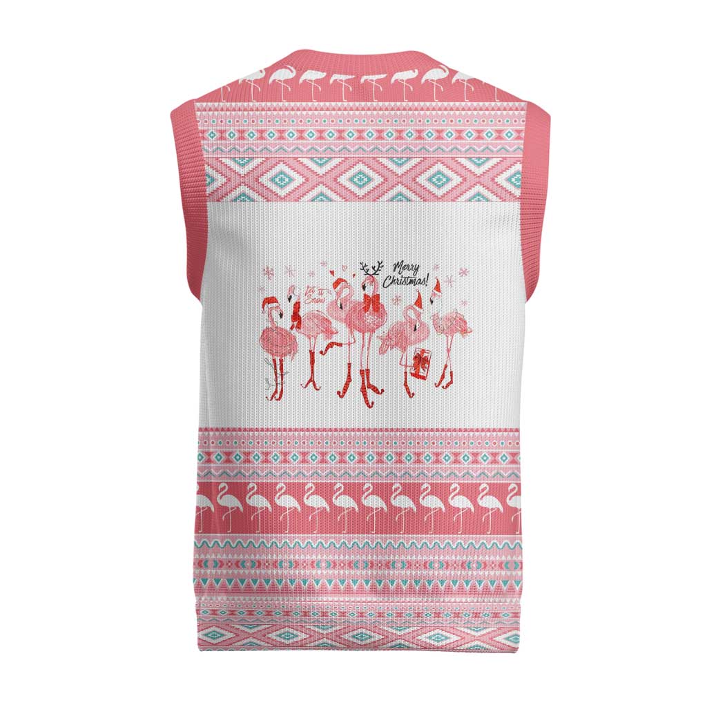 I'm Dreaming Of A Pink Christmas Flamingo Christmas Christmas Knitted V-Neck Vest Xmas Holiday Patterns - Wonder Print Shop