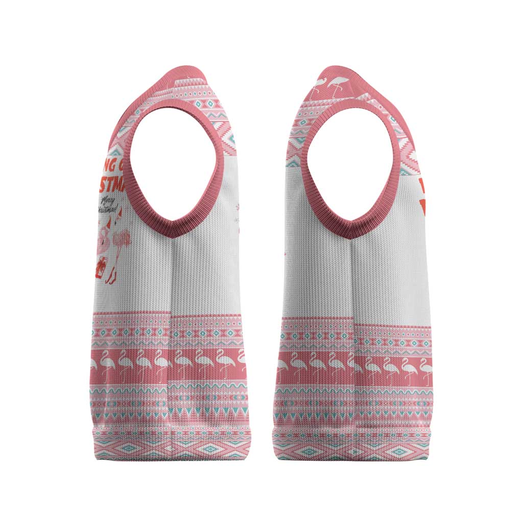 I'm Dreaming Of A Pink Christmas Flamingo Christmas Christmas Knitted V-Neck Vest Xmas Holiday Patterns - Wonder Print Shop