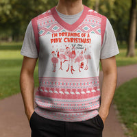 I'm Dreaming Of A Pink Christmas Flamingo Christmas Christmas Knitted V-Neck Vest Xmas Holiday Patterns - Wonder Print Shop