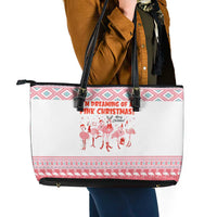 I'm Dreaming Of A Pink Christmas Flamingo Christmas Christmas Leather Tote Bag Xmas Holiday Patterns - Wonder Print Shop