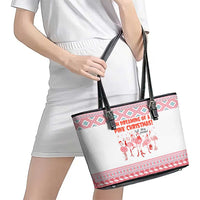 I'm Dreaming Of A Pink Christmas Flamingo Christmas Christmas Leather Tote Bag Xmas Holiday Patterns - Wonder Print Shop