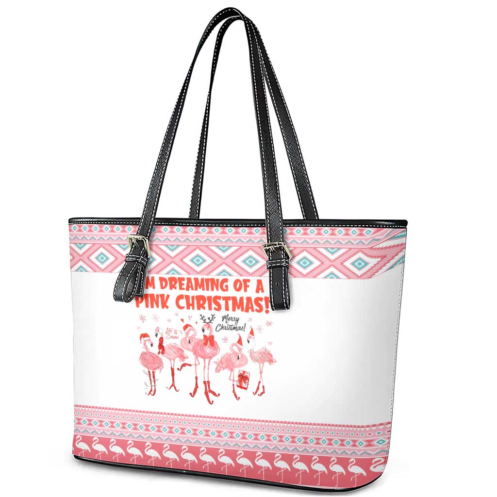 I'm Dreaming Of A Pink Christmas Flamingo Christmas Christmas Leather Tote Bag Xmas Holiday Patterns - Wonder Print Shop