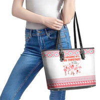 I'm Dreaming Of A Pink Christmas Flamingo Christmas Christmas Leather Tote Bag Xmas Holiday Patterns - Wonder Print Shop
