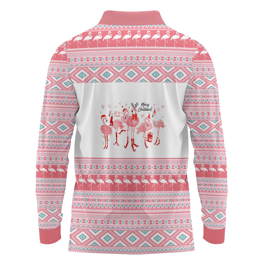 I'm Dreaming Of A Pink Christmas Flamingo Christmas Christmas Long Sleeve Polo Shirt Xmas Holiday Patterns - Wonder Print Shop
