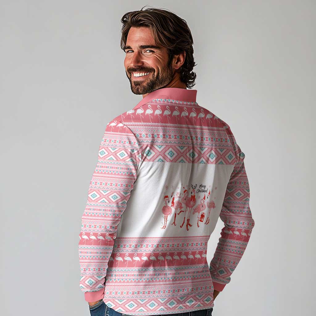 I'm Dreaming Of A Pink Christmas Flamingo Christmas Christmas Long Sleeve Polo Shirt Xmas Holiday Patterns - Wonder Print Shop