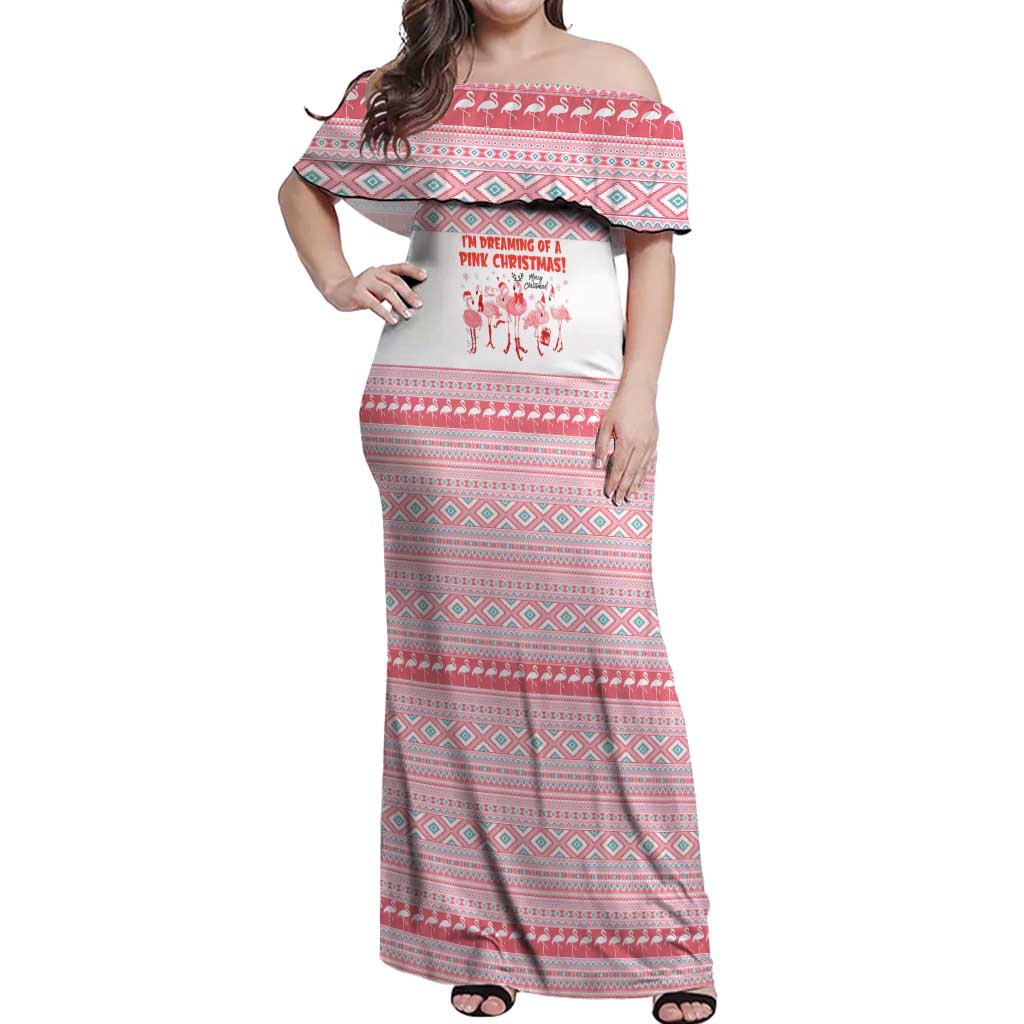 I'm Dreaming Of A Pink Christmas Flamingo Christmas Christmas Off Shoulder Maxi Dress Xmas Holiday Patterns - Wonder Print Shop