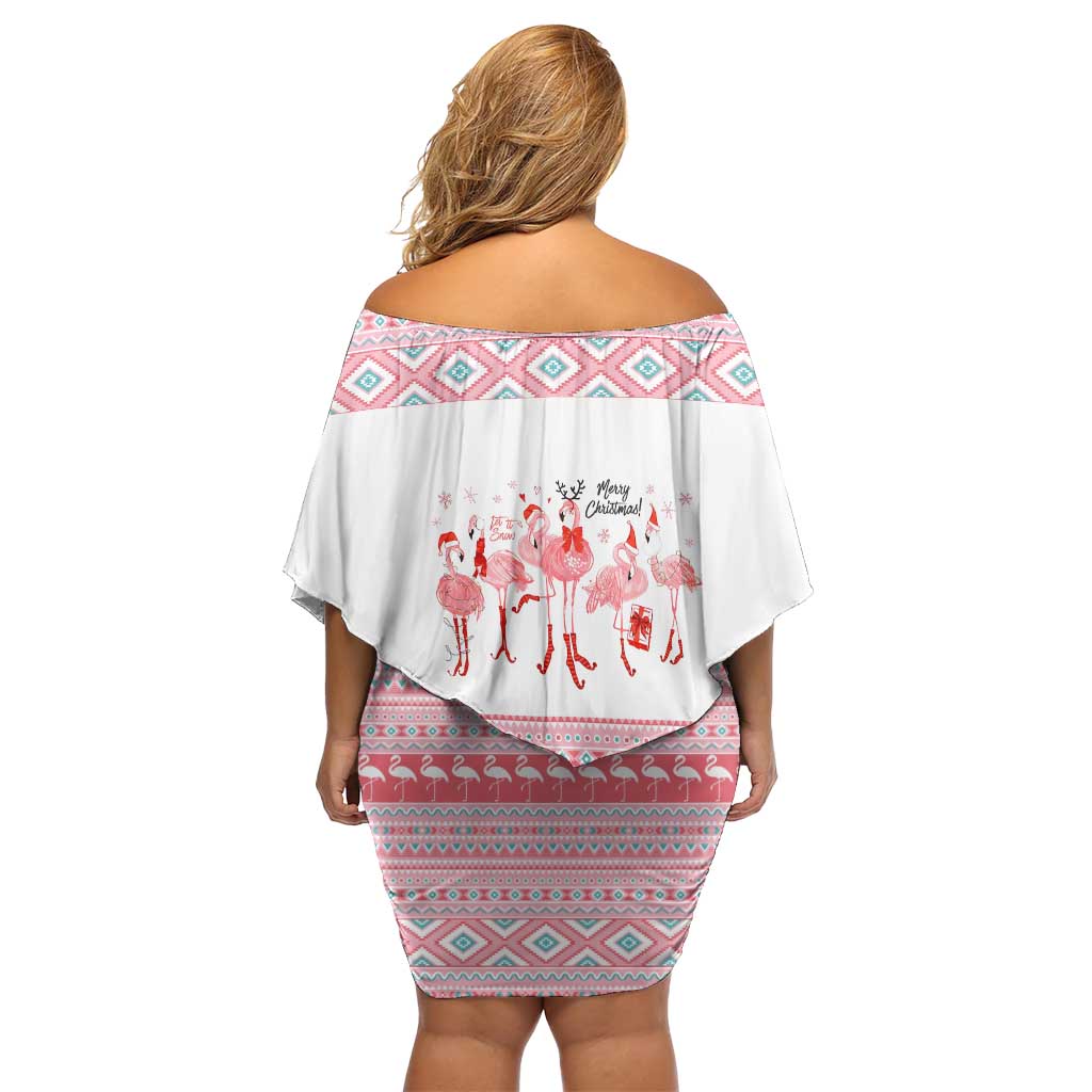 I'm Dreaming Of A Pink Christmas Flamingo Christmas Christmas Off Shoulder Short Dress Xmas Holiday Patterns - Wonder Print Shop