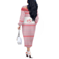 I'm Dreaming Of A Pink Christmas Flamingo Christmas Christmas Off The Shoulder Long Sleeve Dress Xmas Holiday Patterns - Wonder Print Shop