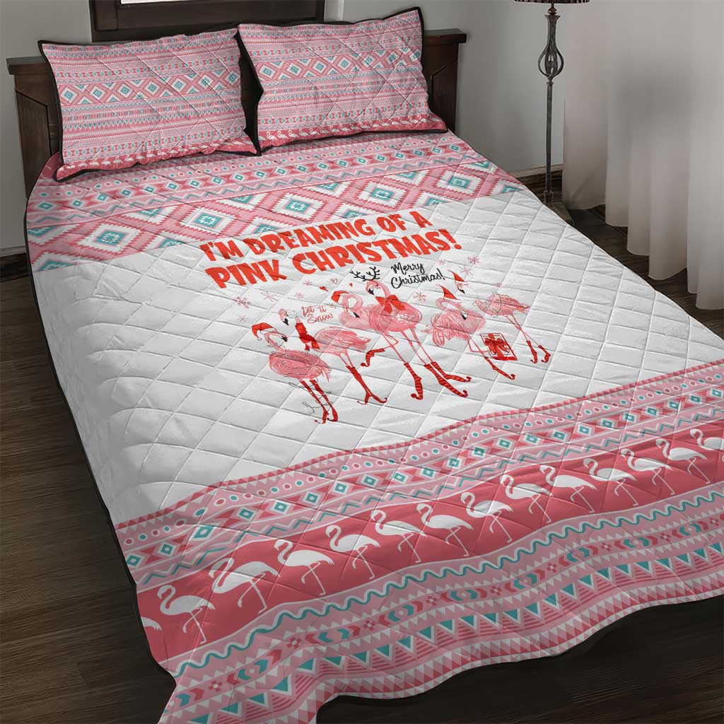 I'm Dreaming Of A Pink Christmas Flamingo Christmas Christmas Quilt Bed Set Xmas Holiday Patterns - Wonder Print Shop