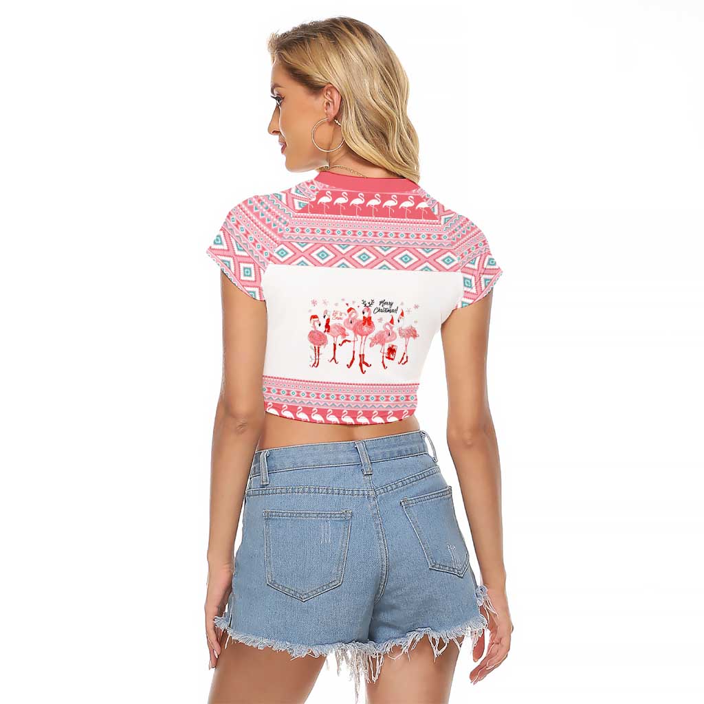I'm Dreaming Of A Pink Christmas Flamingo Christmas Christmas Raglan Cropped T Shirt Xmas Holiday Patterns - Wonder Print Shop