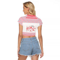 I'm Dreaming Of A Pink Christmas Flamingo Christmas Christmas Raglan Cropped T Shirt Xmas Holiday Patterns - Wonder Print Shop