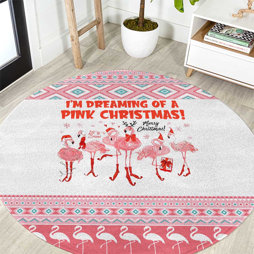 I'm Dreaming Of A Pink Christmas Flamingo Christmas Christmas Round Carpet Xmas Holiday Patterns - Wonder Print Shop