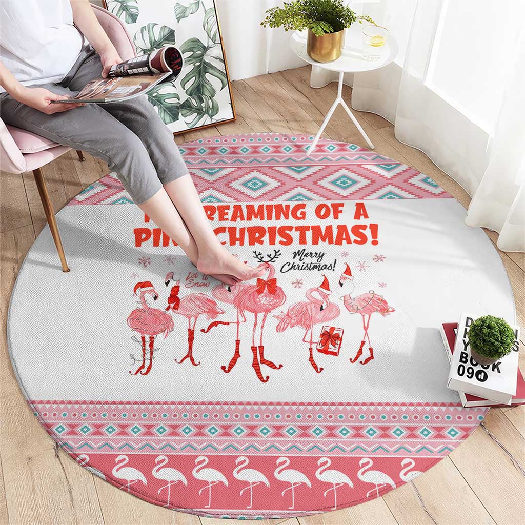 I'm Dreaming Of A Pink Christmas Flamingo Christmas Christmas Round Carpet Xmas Holiday Patterns - Wonder Print Shop