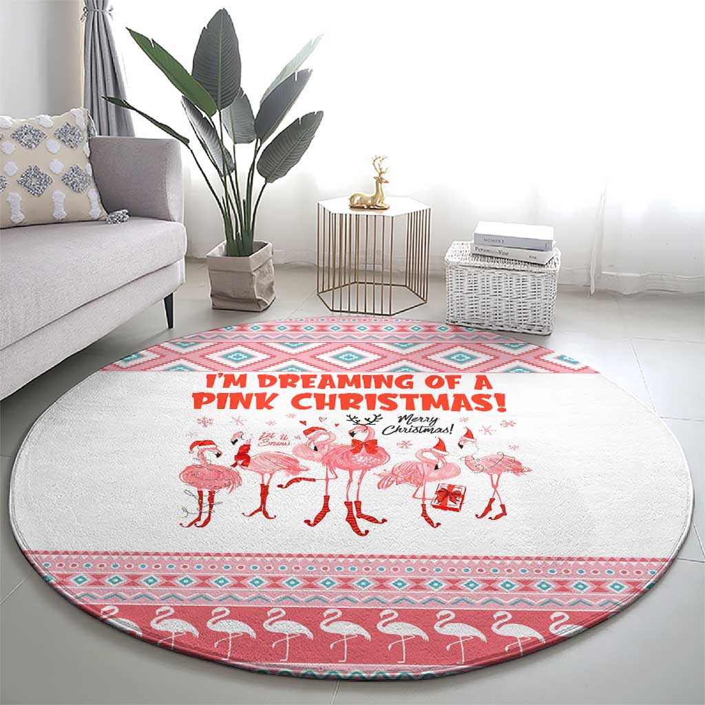 I'm Dreaming Of A Pink Christmas Flamingo Christmas Christmas Round Carpet Xmas Holiday Patterns - Wonder Print Shop