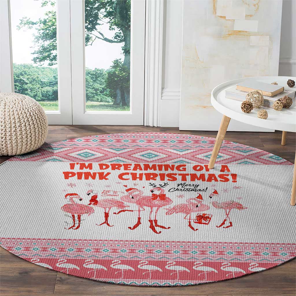 I'm Dreaming Of A Pink Christmas Flamingo Christmas Christmas Round Carpet Xmas Holiday Patterns - Wonder Print Shop