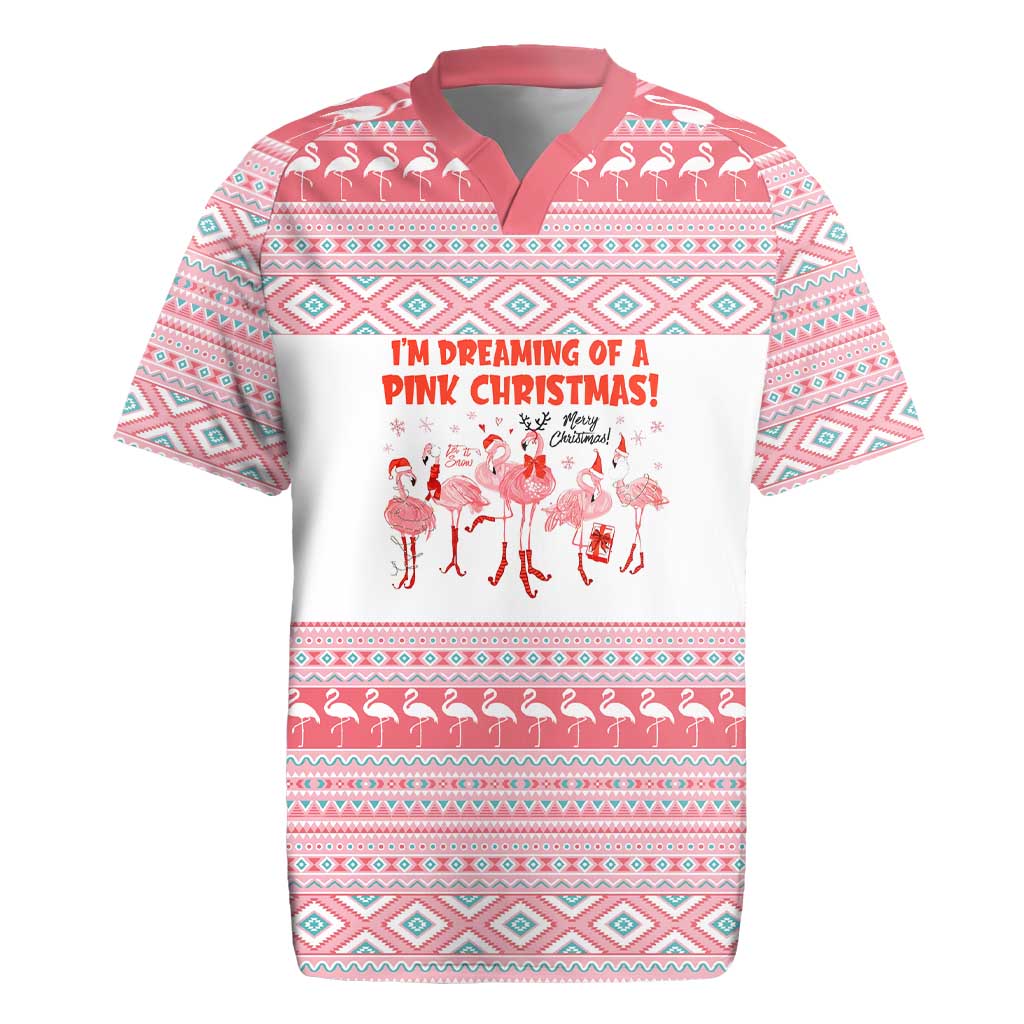 I'm Dreaming Of A Pink Christmas Flamingo Christmas Christmas Rugby Jersey Xmas Holiday Patterns - Wonder Print Shop