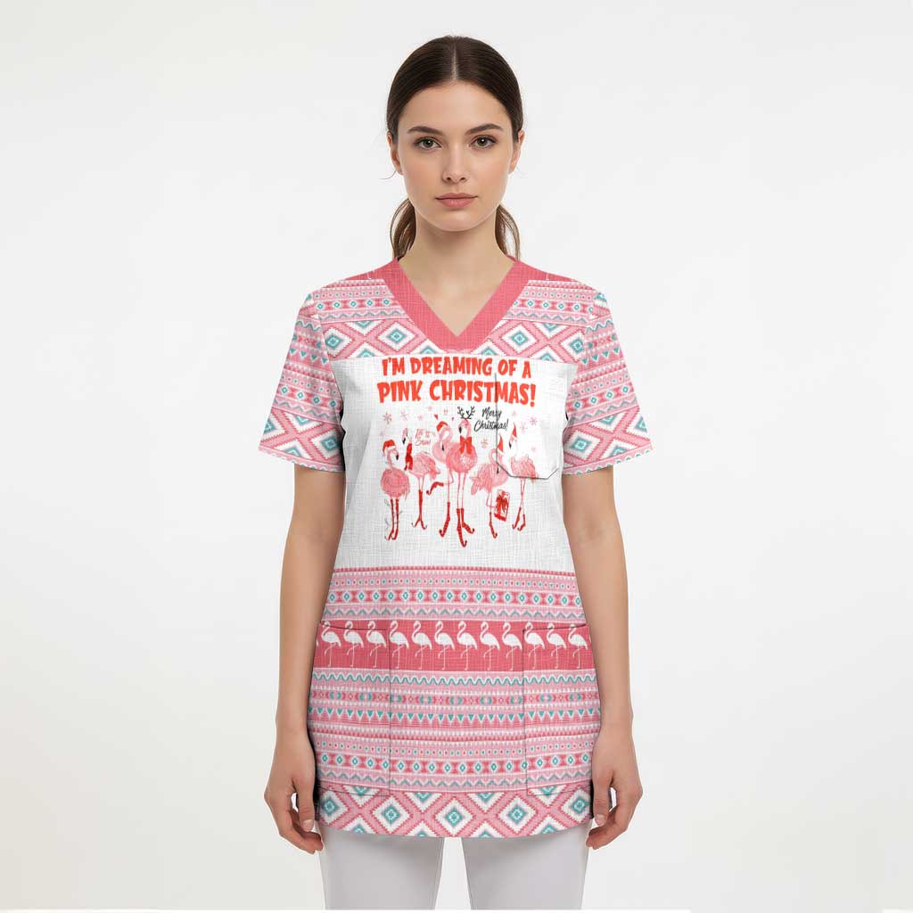 I'm Dreaming Of A Pink Christmas Flamingo Christmas Christmas Scrub Top Xmas Holiday Patterns - Wonder Print Shop