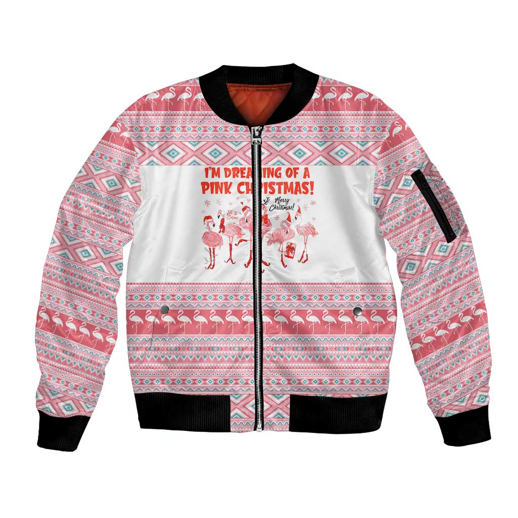 I'm Dreaming Of A Pink Christmas Flamingo Christmas Christmas Sleeve Zip Bomber Jacket Xmas Holiday Patterns - Wonder Print Shop