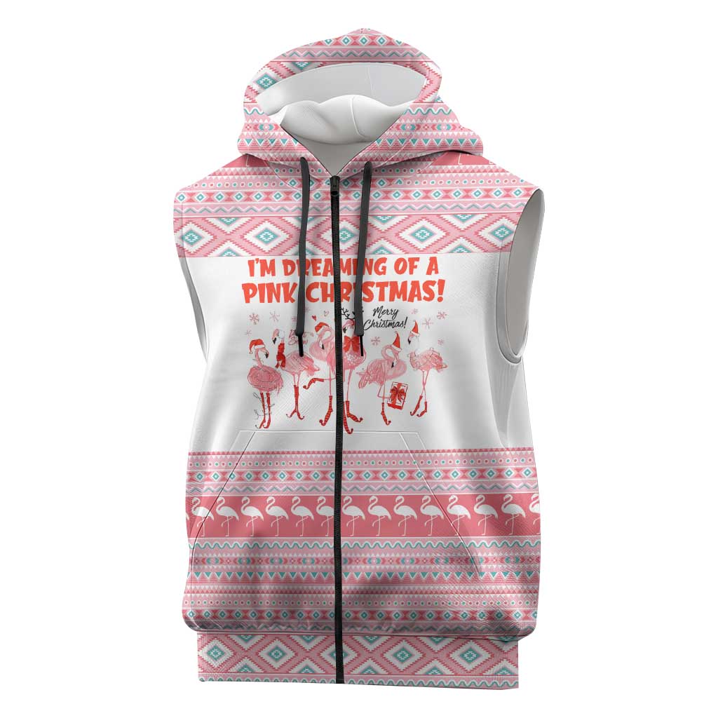 I'm Dreaming Of A Pink Christmas Flamingo Christmas Christmas Sleeveless Zip Hoodie Xmas Holiday Patterns - Wonder Print Shop