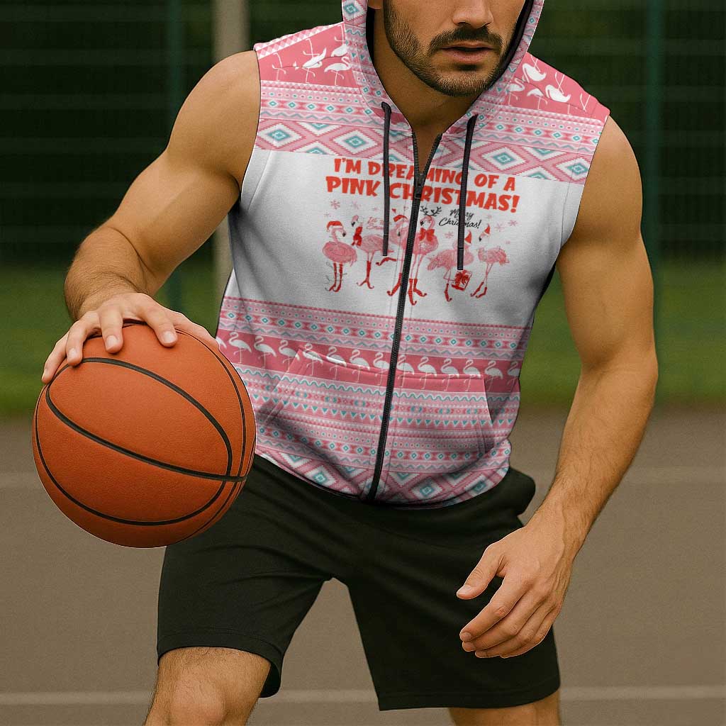 I'm Dreaming Of A Pink Christmas Flamingo Christmas Christmas Sleeveless Zip Hoodie Xmas Holiday Patterns - Wonder Print Shop