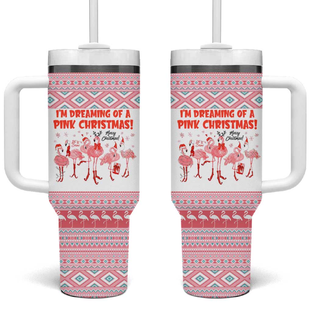 I'm Dreaming Of A Pink Christmas Flamingo Christmas Christmas Tumbler With Handle Xmas Holiday Patterns - Wonder Print Shop