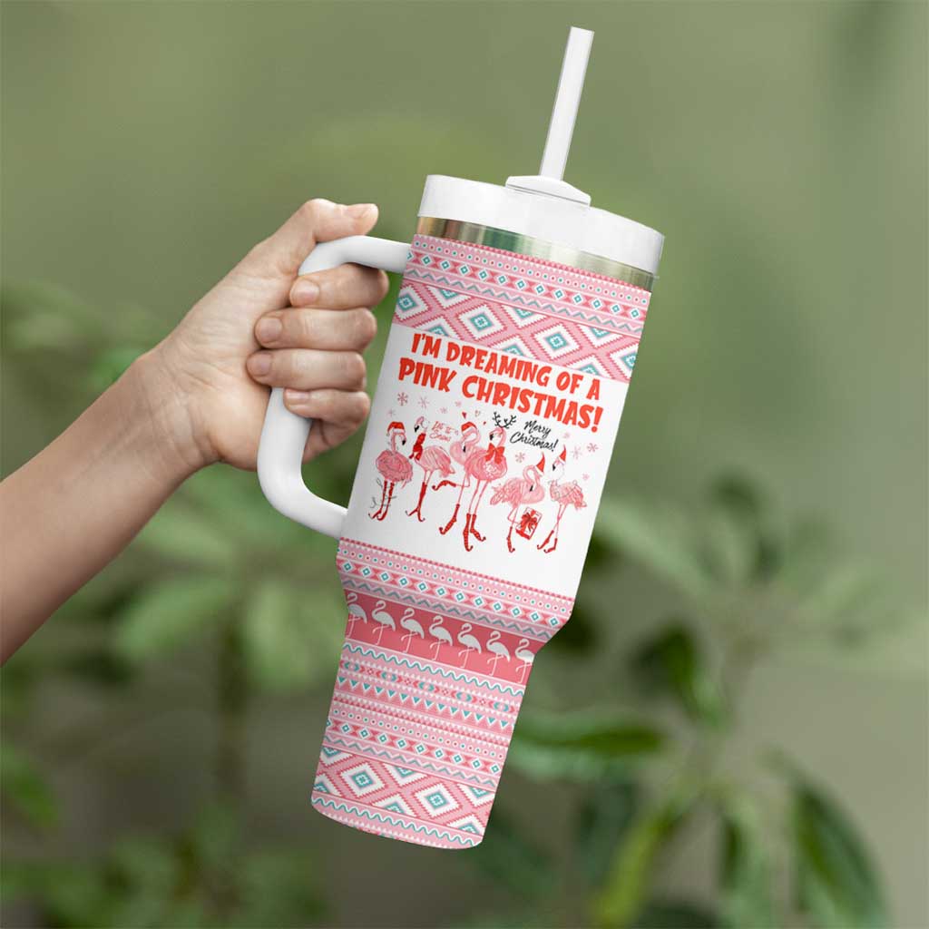 I'm Dreaming Of A Pink Christmas Flamingo Christmas Christmas Tumbler With Handle Xmas Holiday Patterns - Wonder Print Shop