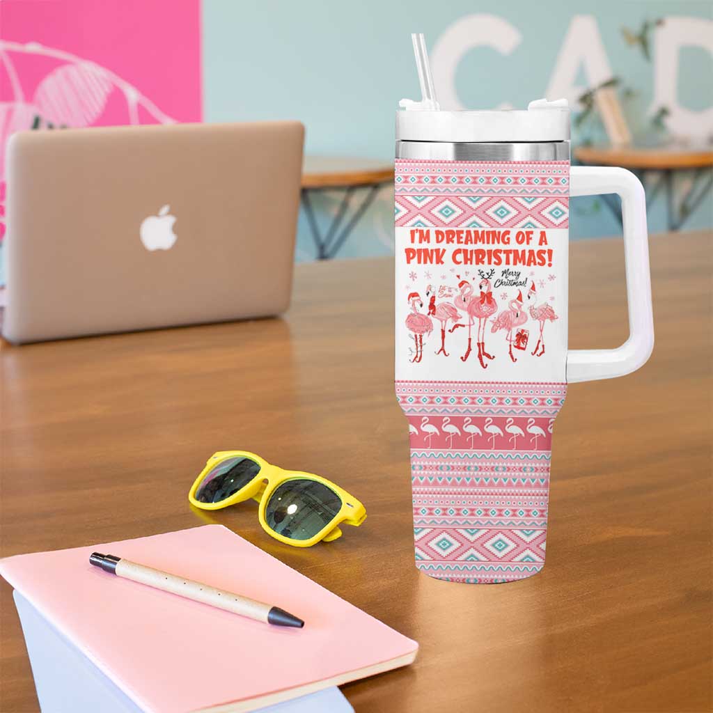 I'm Dreaming Of A Pink Christmas Flamingo Christmas Christmas Tumbler With Handle Xmas Holiday Patterns - Wonder Print Shop