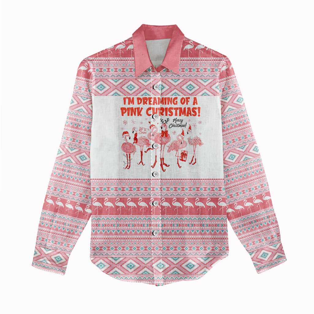 I'm Dreaming Of A Pink Christmas Flamingo Christmas Christmas Women Casual Shirt Xmas Holiday Patterns - Wonder Print Shop