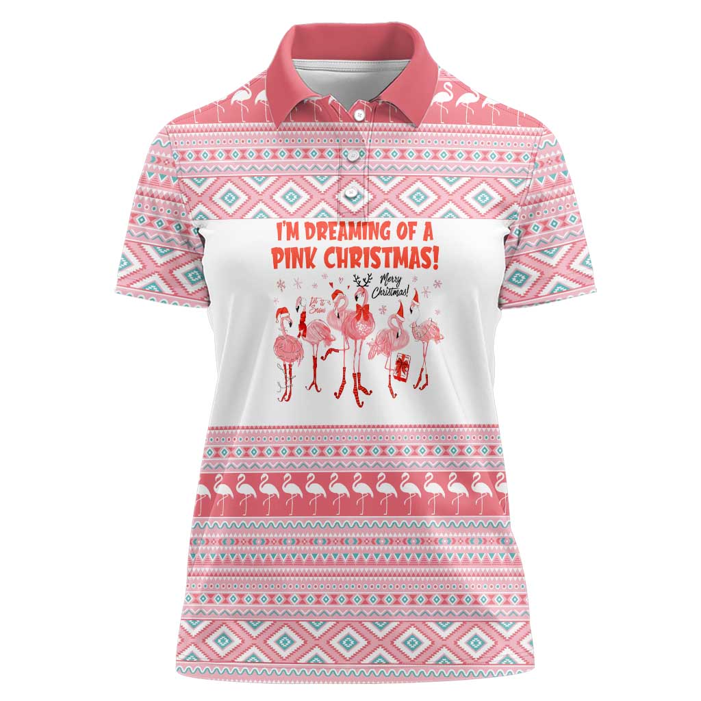 I'm Dreaming Of A Pink Christmas Flamingo Christmas Christmas Women Polo Shirt Xmas Holiday Patterns - Wonder Print Shop