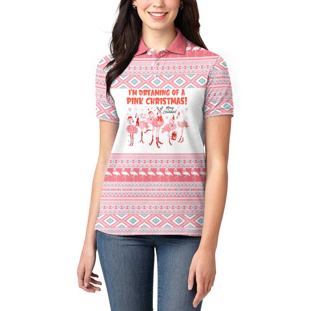 I'm Dreaming Of A Pink Christmas Flamingo Christmas Christmas Women Polo Shirt Xmas Holiday Patterns - Wonder Print Shop