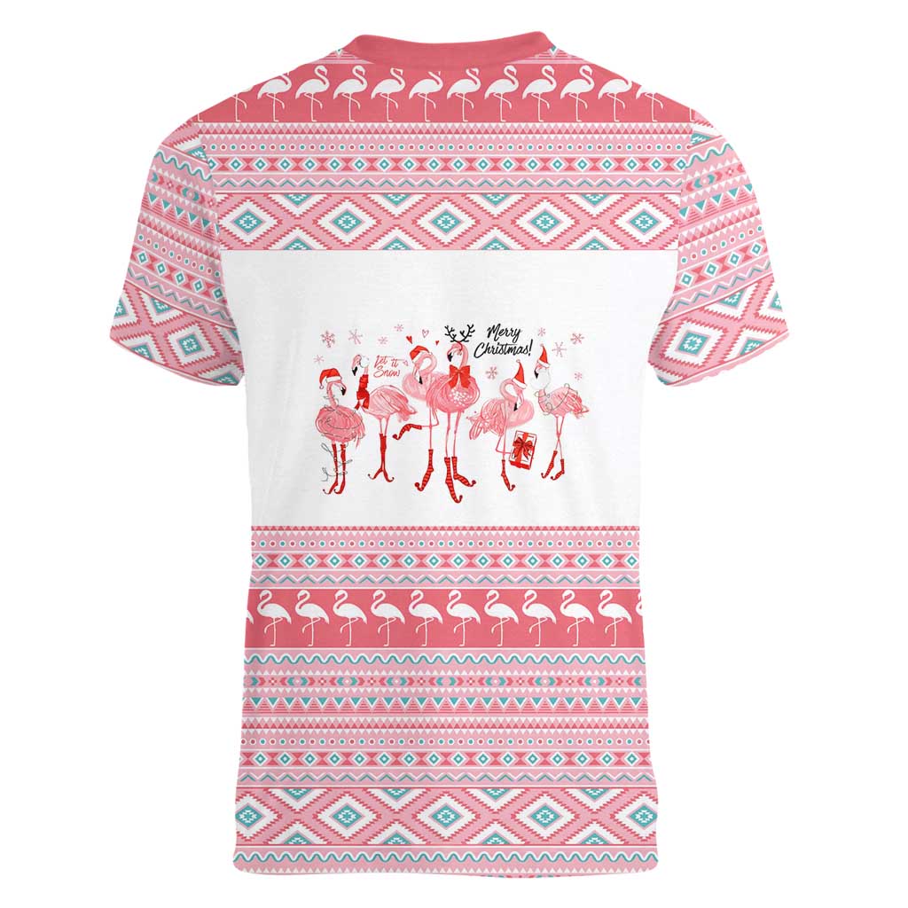I'm Dreaming Of A Pink Christmas Flamingo Christmas Christmas Women V-Neck T-Shirt Xmas Holiday Patterns - Wonder Print Shop