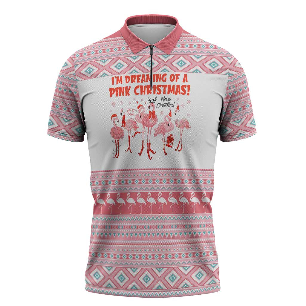 I'm Dreaming Of A Pink Christmas Flamingo Christmas Christmas Zipper Polo Shirt Xmas Holiday Patterns - Wonder Print Shop