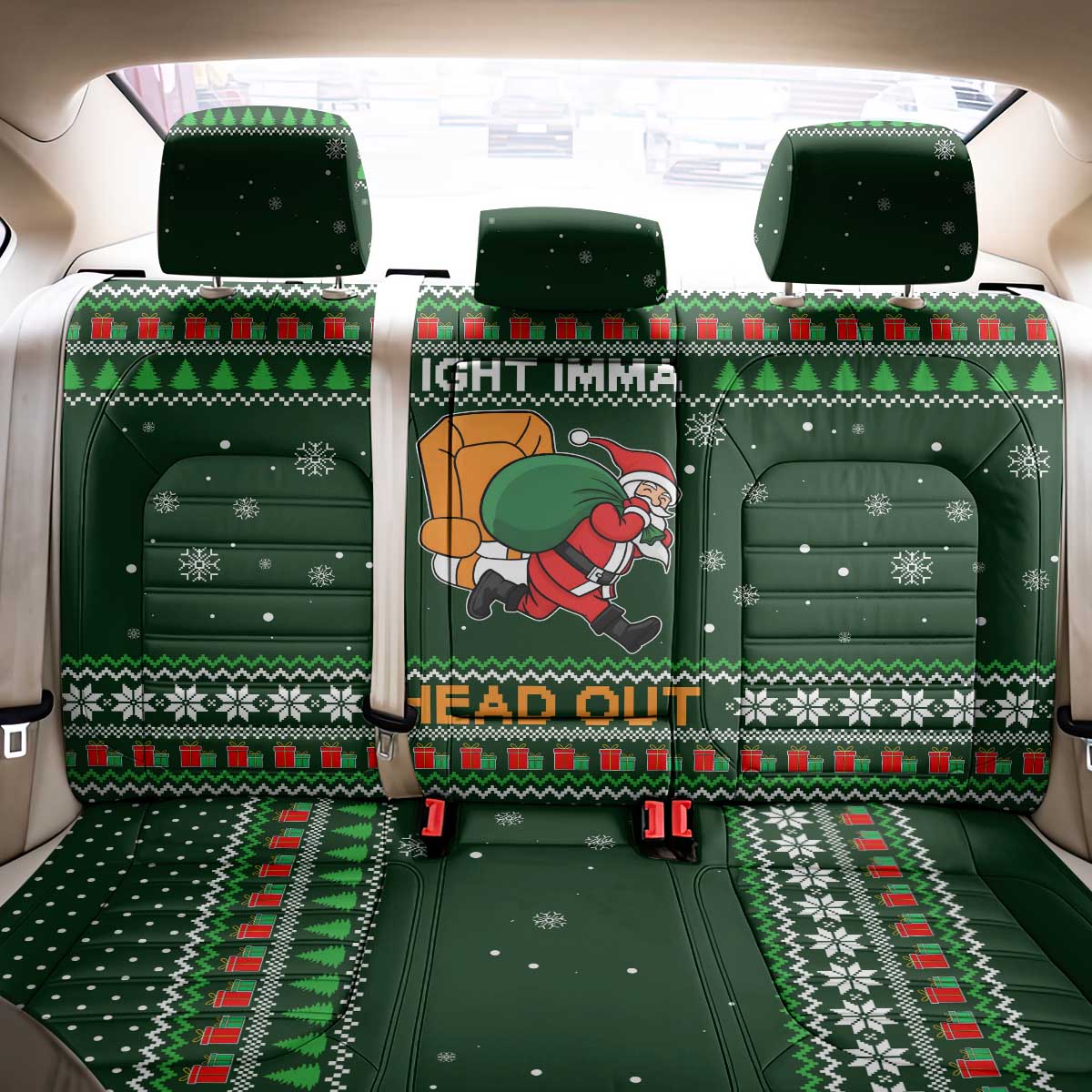 Ight Imma Head Out Santa Funny Christmas Christmas Back Car Seat Cover Xmas Holiday Patterns - Wonder Print Shop