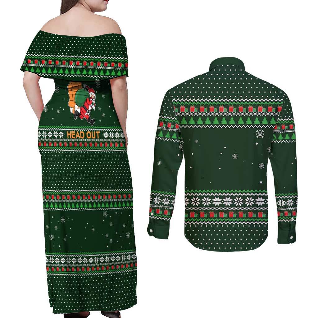 Ight Imma Head Out Santa Funny Christmas Christmas Couples Matching Off Shoulder Maxi Dress and Long Sleeve Button Shirt Xmas Holiday Patterns - Wonder Print Shop
